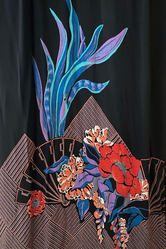 1970s Rayon Crepe Fan Print Midi Dress Selected By Ritual Vintage #2