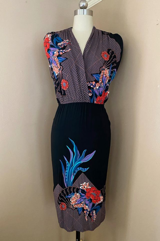 1970s Rayon Crepe Fan Print Midi Dress Selected By Ritual Vintage #3