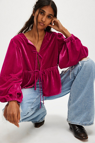 Brunch Babe Velvet Blouse at Free People in Very Berry, Size: Medium