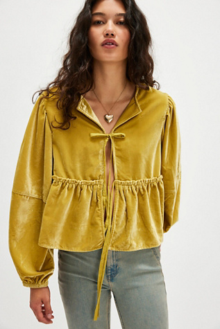 Brunch Babe Velvet Blouse At Free People In Avocado, Size: Medium