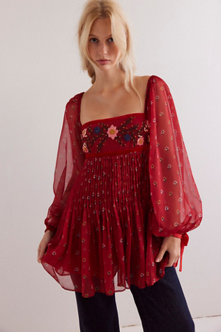 Through The Meadow Mini Dress at Free People in Scarlet Combo, Size: Small