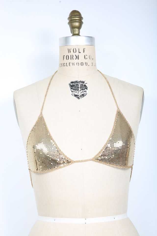 Y2K Gold Mesh Chain Bra Top Selected by Love Rocks Vintage Free People