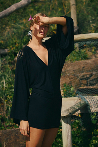 Good Feels V-Neck Mini By free-est At Free People In Black, Size: Medium