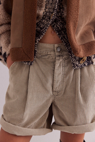 We The Free Cammie Slouchy Cord Shorts at Free People in Vintage Khaki, Size: Large