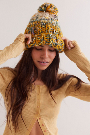 Tide Knit Pom Beanie at Free People in Gold Combo