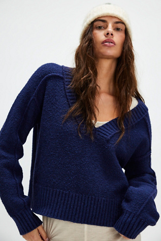 Rhea V-Neck Pullover At Free People In Eclipse, Size: Large