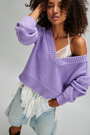 Rhea V-Neck Pullover At Free People In Precious Purple, Size: XS