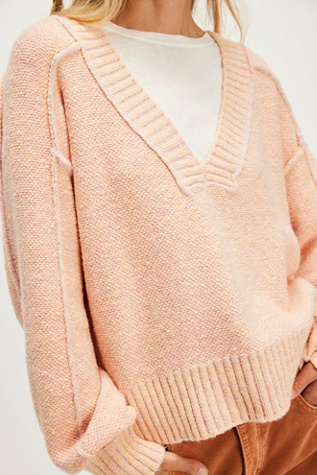 Rhea V-Neck Pullover At Free People In Peach Orchid Combo, Size: XS