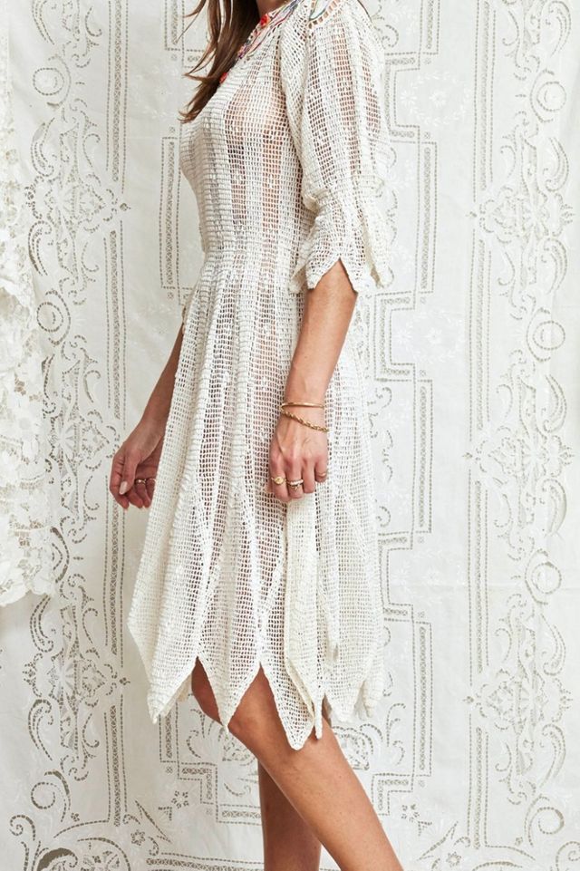 1980s Crochet Lace Scalloped Dress Selected by Madly Vintage #2