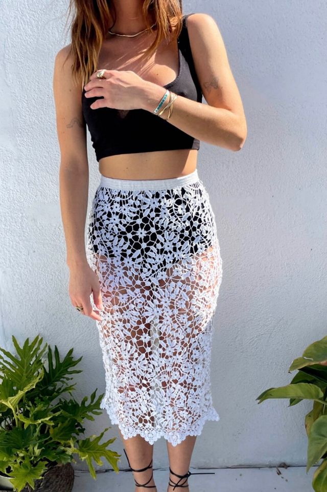 90s Crochet White Beach Skirt Selected by Madly Vintage Free People