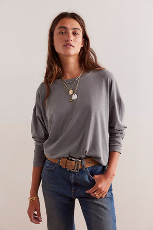 We The Free Nina Long-Sleeve Tee at Free People in Charcoal Grey, Size: XL