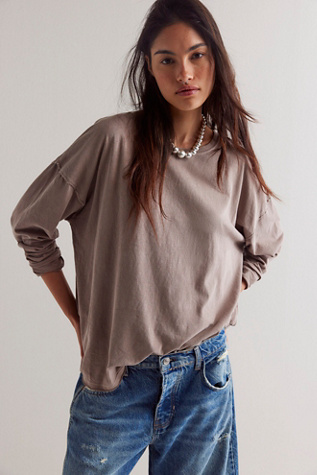 We The Free Nina Long-Sleeve Tee at Free People in Dusted Cocoa, Size: XL