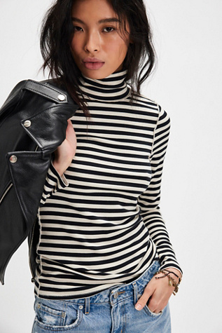 We The Free Good Good Stripe Turtleneck Top at Free People in Black Combo, Size: XS