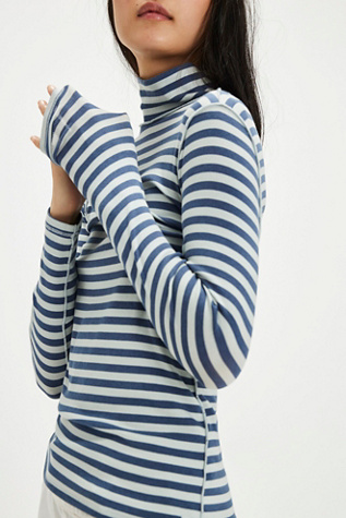 We The Free Good Good Stripe Turtleneck Top at Free People in Siesta Seas Combo, Size: Small