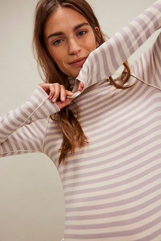 We The Free Good Good Stripe Turtleneck Top at Free People in Purple, Size: L