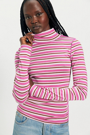 We The Free Good Good Stripe Turtleneck Top at Free People in Pink, Size: L