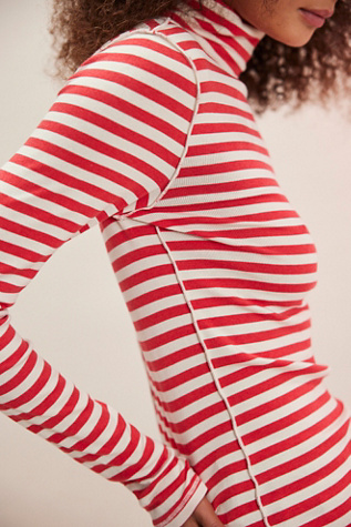 We The Free Good Good Stripe Turtleneck Top At Free People In High Risk Red/Tea, Size: Large