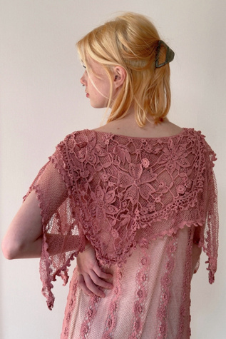 Vintage 1930's Layered Crochet Mauve Midi Dress Selected By Afterlife Boutique