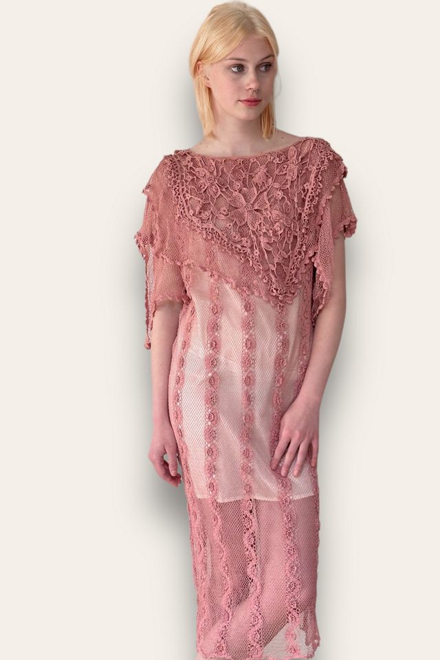 Vintage 1930's Layered Crochet Mauve Midi Dress Selected By Afterlife Boutique #2