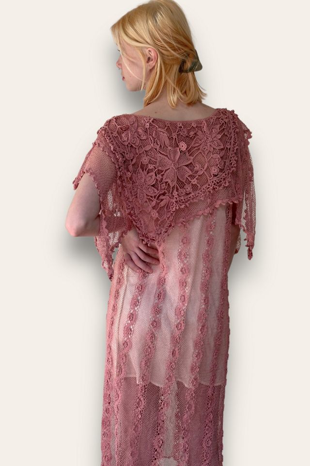 Vintage 1930's Layered Crochet Mauve Midi Dress Selected By Afterlife Boutique #3
