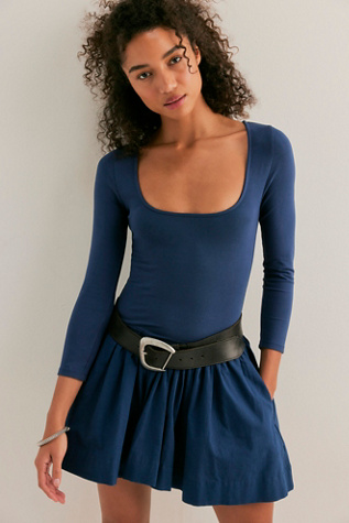 Onda Drop-Waist Long-Sleeve Mini Dress by free-est at Free People in Blue, Size: L