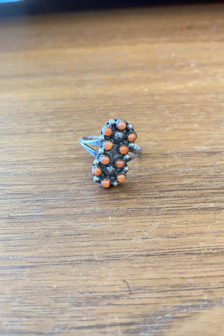 Vintage Coral Silver Ring with Seven Stones Selected by The Curatorial Dept.