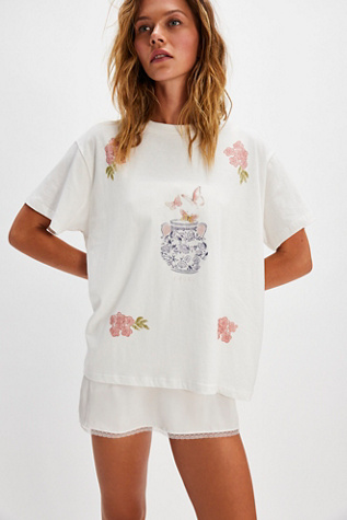 Flower Pot Tee by Found at Free People in Ivory Combo, Size: Large