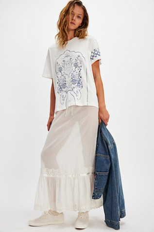 Pen Flower Medley Tee by Found at Free People in Ivory Combo, Size: Small