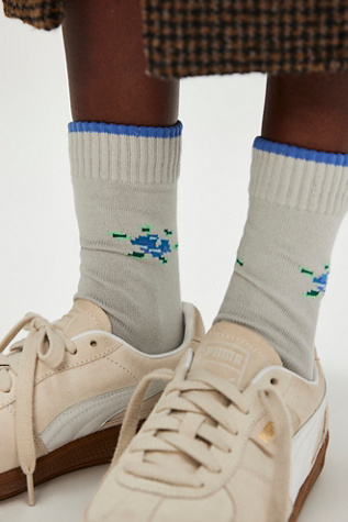 Digi Needlepoint Crew Socks by Hansel From Basel at Free People in Grey/Violet