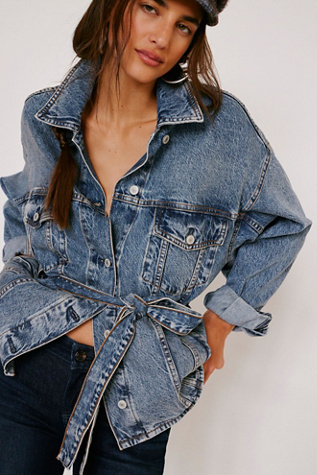 We The Free Knotted Denim Jacket At Free People In Cloudy Blues, Size: Medium