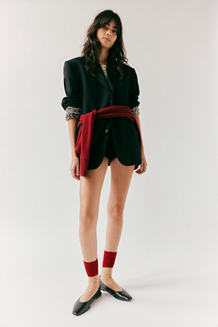 Color Block Cable Ankle Socks by Hansel From Basel at Free People in Red
