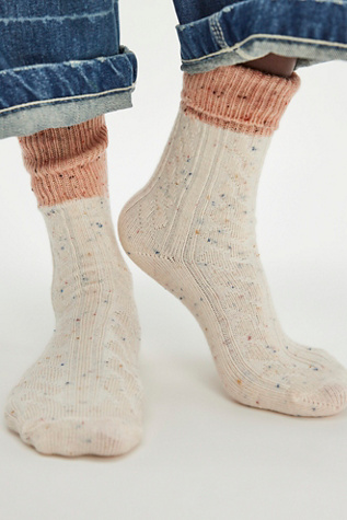 Color Block Cable Ankle Socks by Hansel From Basel at Free People in Pink Prep