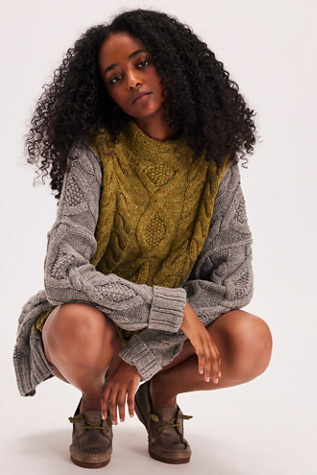 Living The Dream Cable Tunic at Free People in Moss Grey Combo, Size: Small