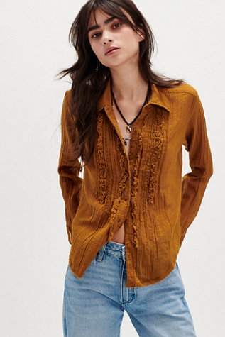 Drew Tuxedo Shirt At Free People In Golden Brown, Size: XL