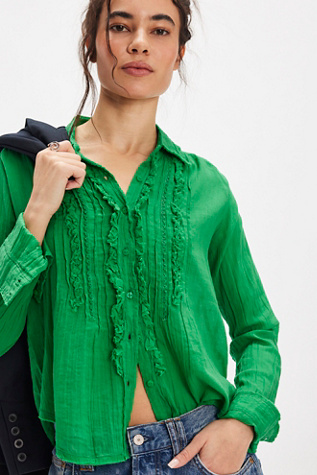 Drew Tuxedo Shirt At Free People In Free Green, Size: XS