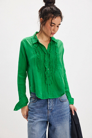 Drew Tuxedo Shirt at Free People in Free Green, Size: Medium