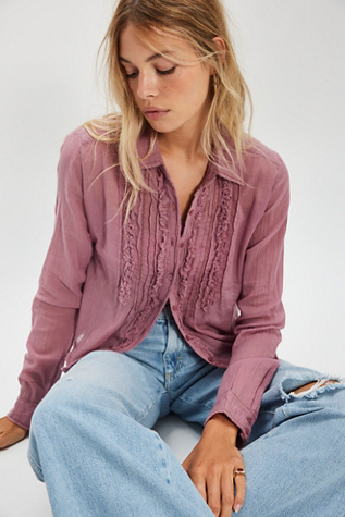 Drew Tuxedo Shirt par Free People en Rose Raisin, pour femme taille: XL