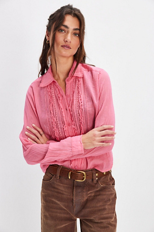 Free People We The store Free Dylan Babydoll Pink Love Snap Button Down Top