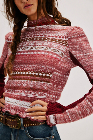 Bali Juniper Turtleneck Jumper At Free People In Rhubarb Combo, Size: XS