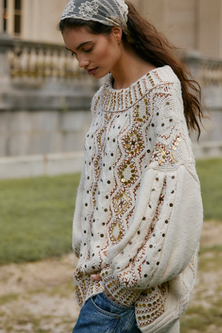 Gilded Cable Embellished Jumper At Free People In Cannoli Cream Combo, Size: XS