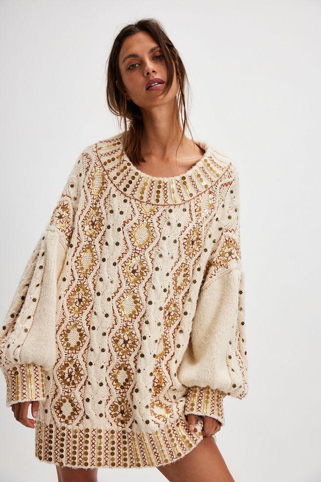 Gilded Cable Embellished Sweater #1