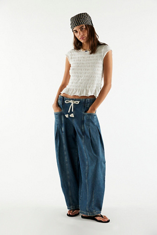 We The Free Margo Barrel Pull-On Jeans at Free People in Dark Wash, Size: XS
