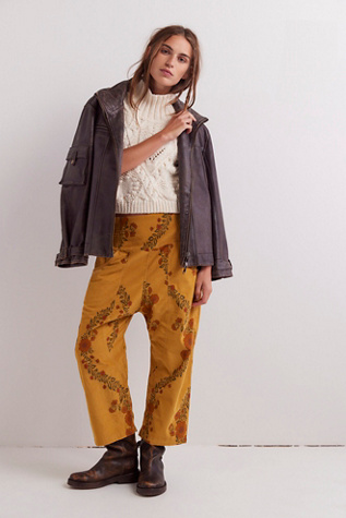 We The Free Lunan Crop Harem Cord Printed Jeans At Free People In Meadow Vine, Size: Medium