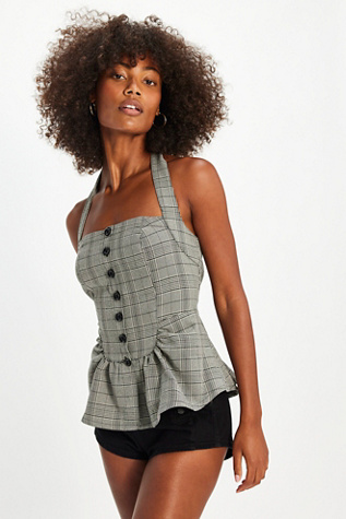 Anastasia Plaid Top at Free People in Grey Combo, Size: Large