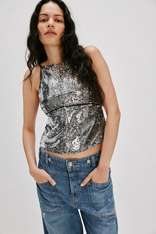 James Sequin Tank Top at Free People in Silver Combo, Size: Medium