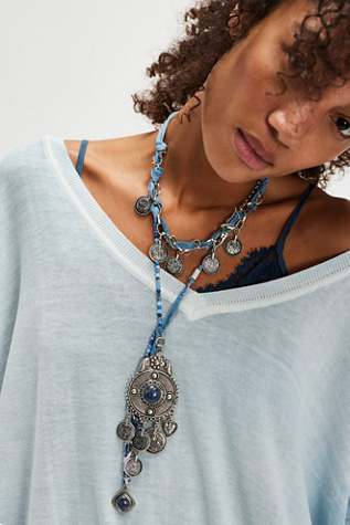 Jackie Mega Charm Necklace at Free People in Blue/Silver