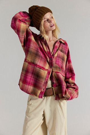 We The Free Cozy In Plaid Shirt at Free People in Pink, Size: XS
