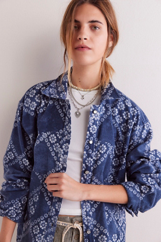 We The Free Calico Cow Shirt at Free People in Indigo Combo, Size: XS