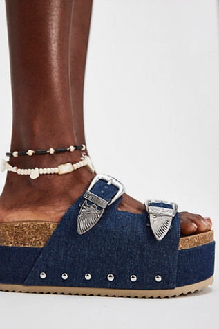 Rule Breaker Goes West Flatform Sandals By Intentionally Blank At Free People In Denim, Size: EU 39