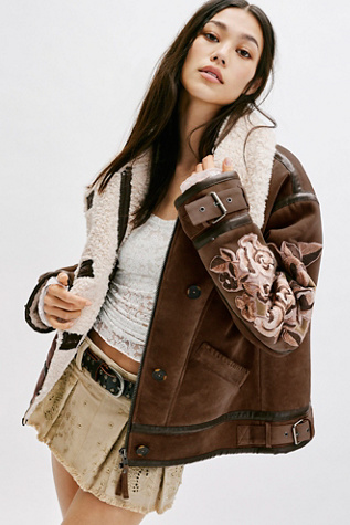 We The Free Andies Vegan Moto Jacket At Free People In Brown Bear Combo, Size: Medium